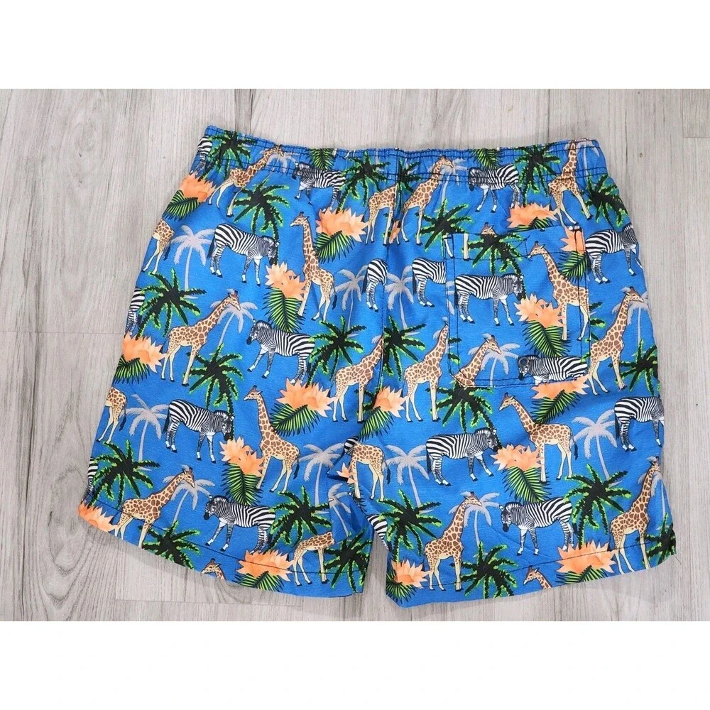 Men’s Beach Bros Safari Animals Palm trees Swim Trunks Size M 6